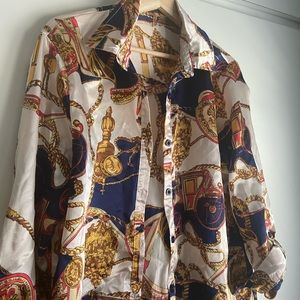 **LAST CHANCE** COLORFUL SATIN CARAGE PRINTED BLOUSE